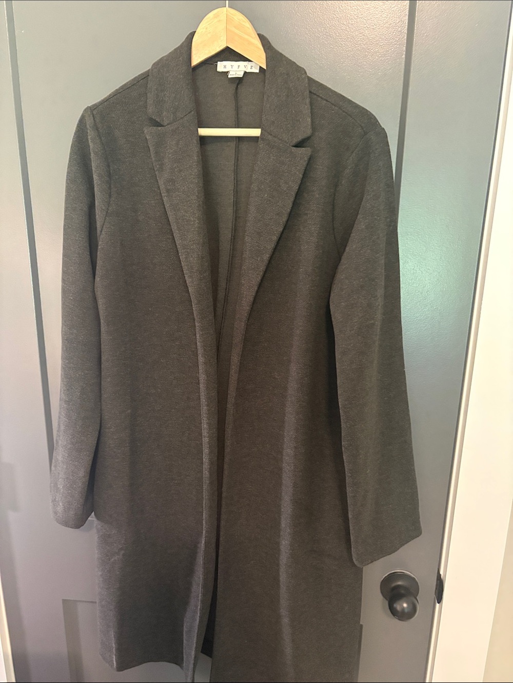 Hyfve Open-Front Long Duster- Dark Gray with pockets